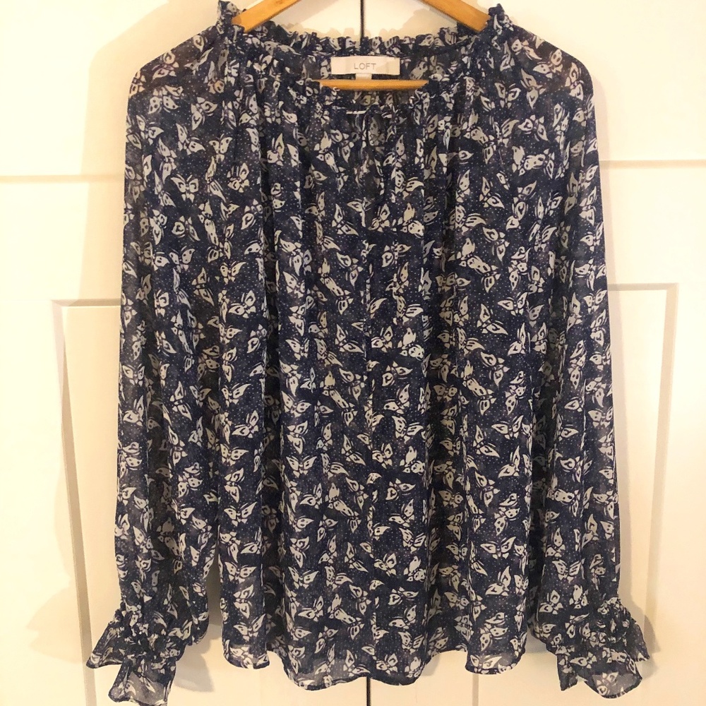 LOFT Butterfly Print Blouse